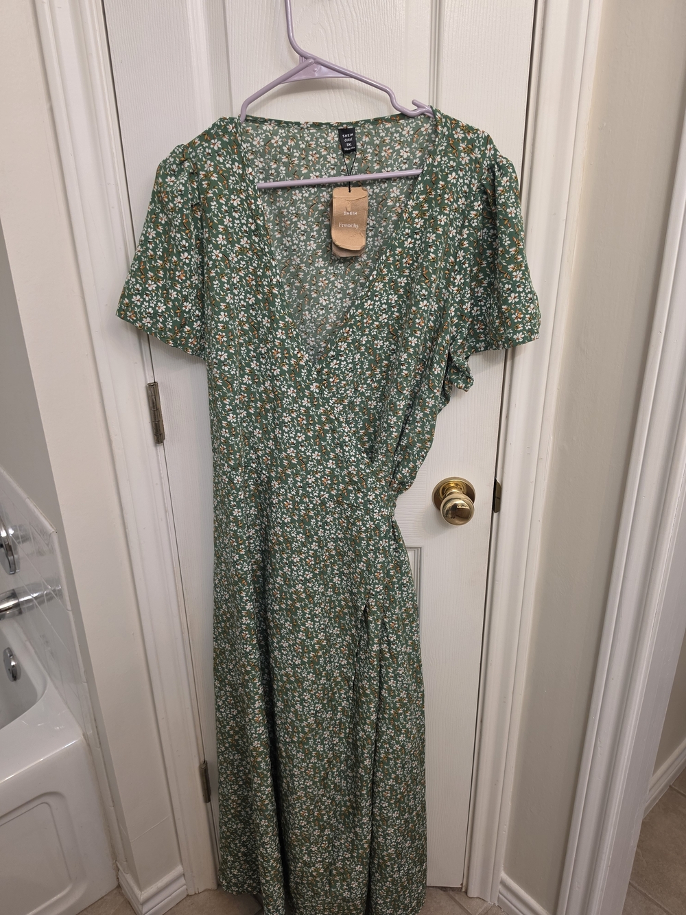 SHEIN Green Floral Wrap Maxi Dress